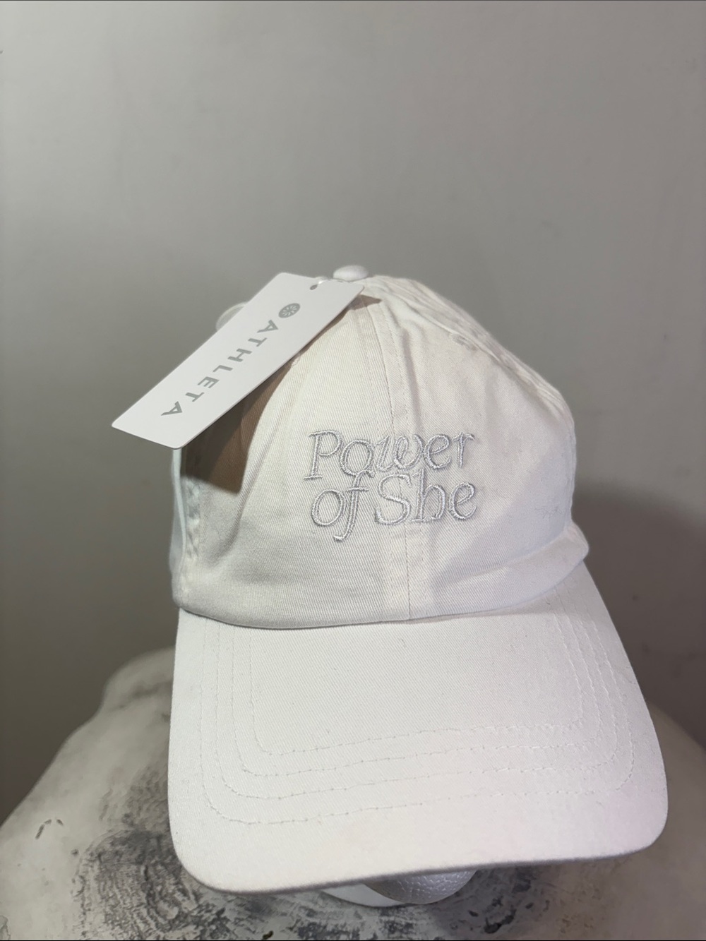 Athleta “Power of She” Bright White Tonal Monochromatic Embroidered Cotton Cap